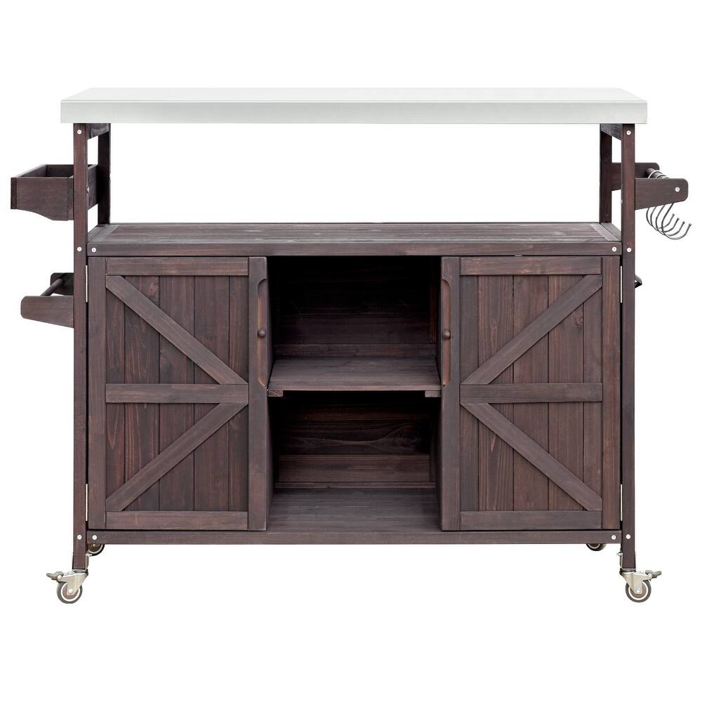50" Brown Wood Rolling Kitchen Island With Storage