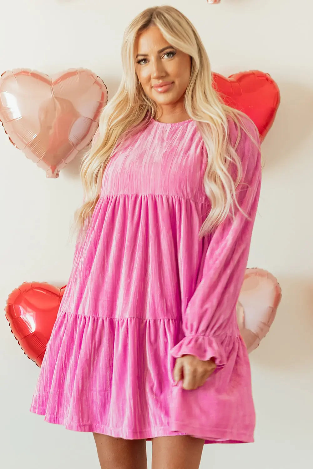 Dahlia Flounce Sleeve Tiered Ruffled Velvet Mini Dress Threaded Pear