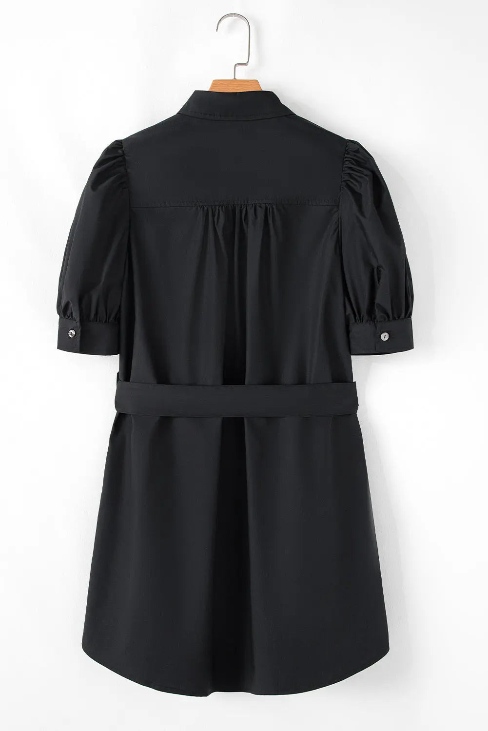 Malaya Button Up Tie Waist Puff Sleeve Mini Dress Threaded Pear