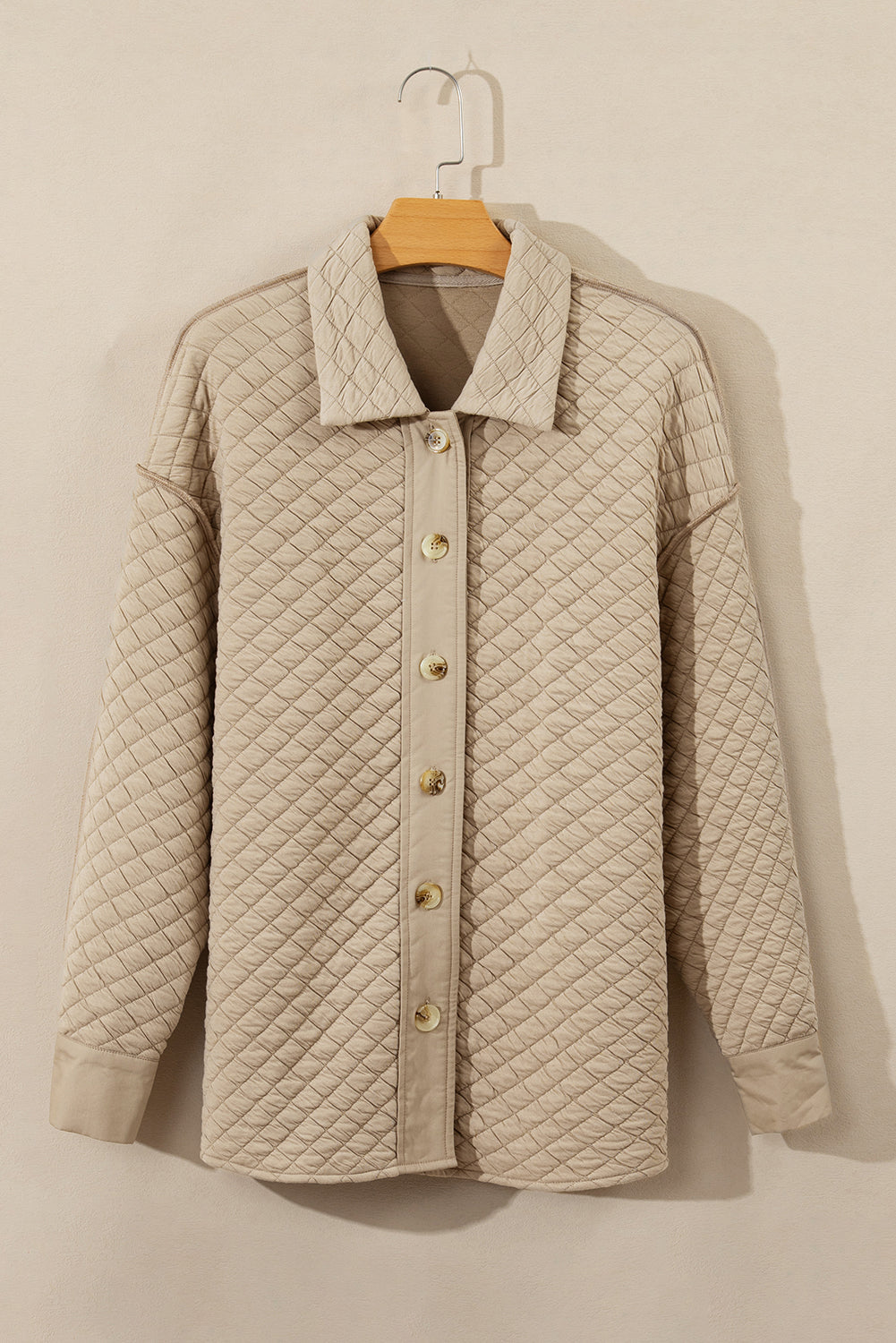 Celeste Quilted Puffer Buttoned Shacket Threaded Pear