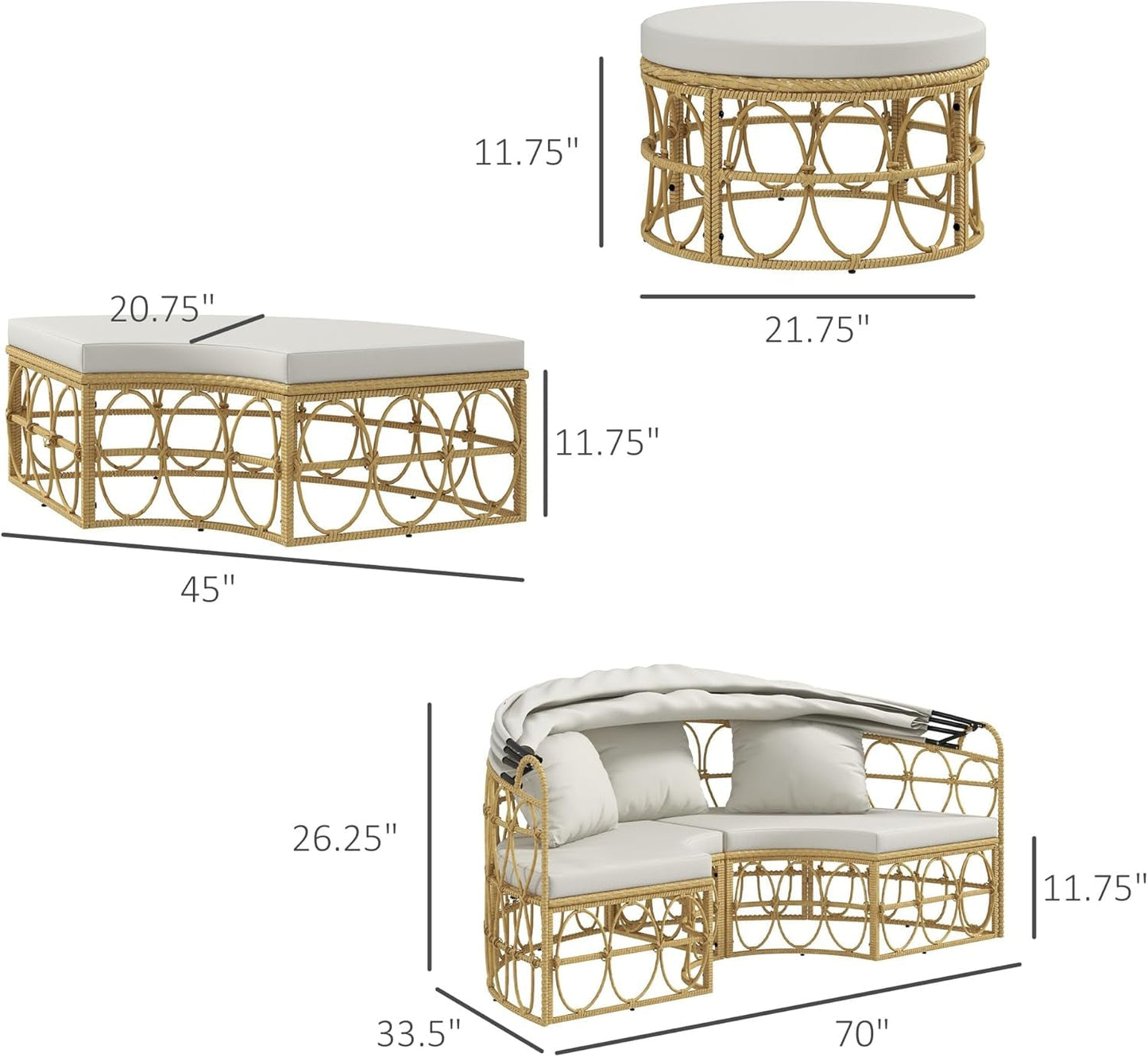 Outdoor Round Daybed Set with Canopy and Cushions ShipItFurniture