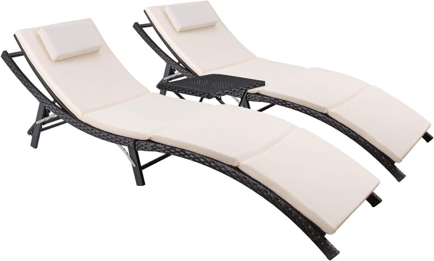 Adjustable Outdoor Rattan Chaise Lounge Set With Table ShipItFurniture