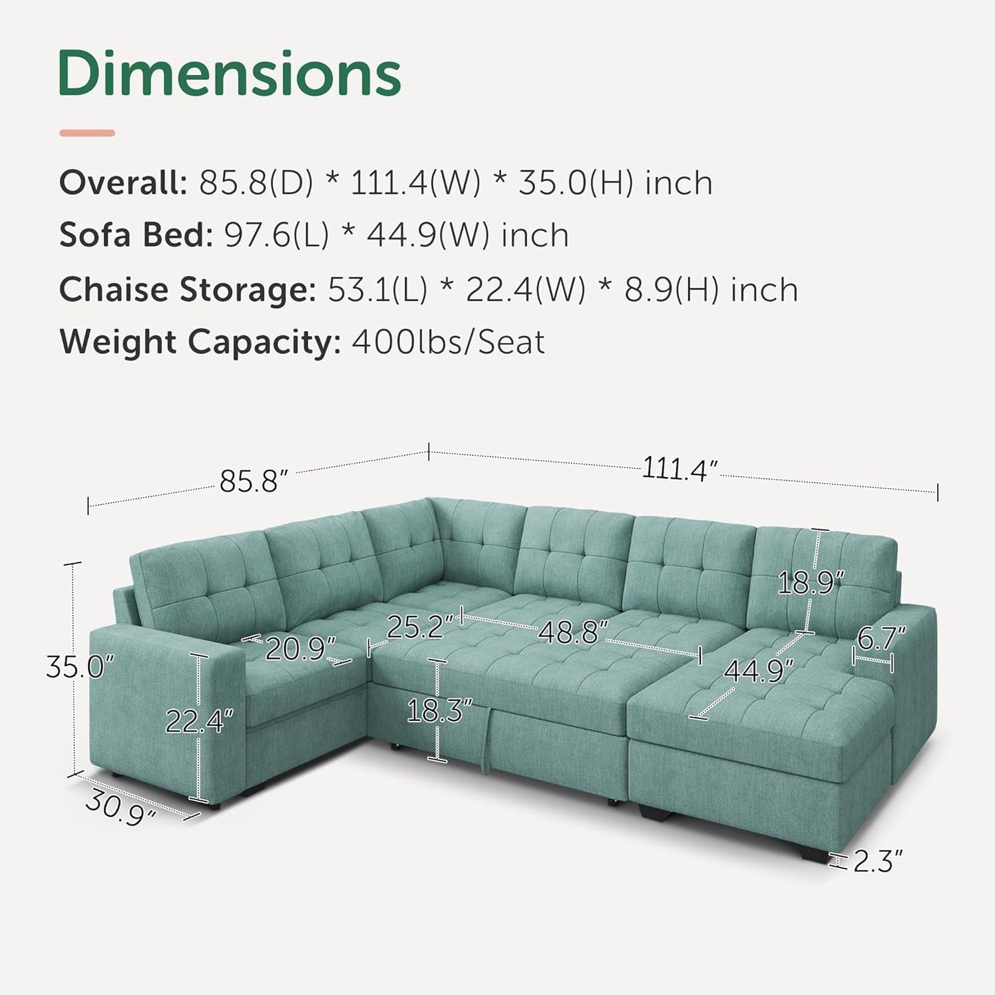 Sectional Sleeper Sofa Bed With Integrated Storage ShipItFurniture
