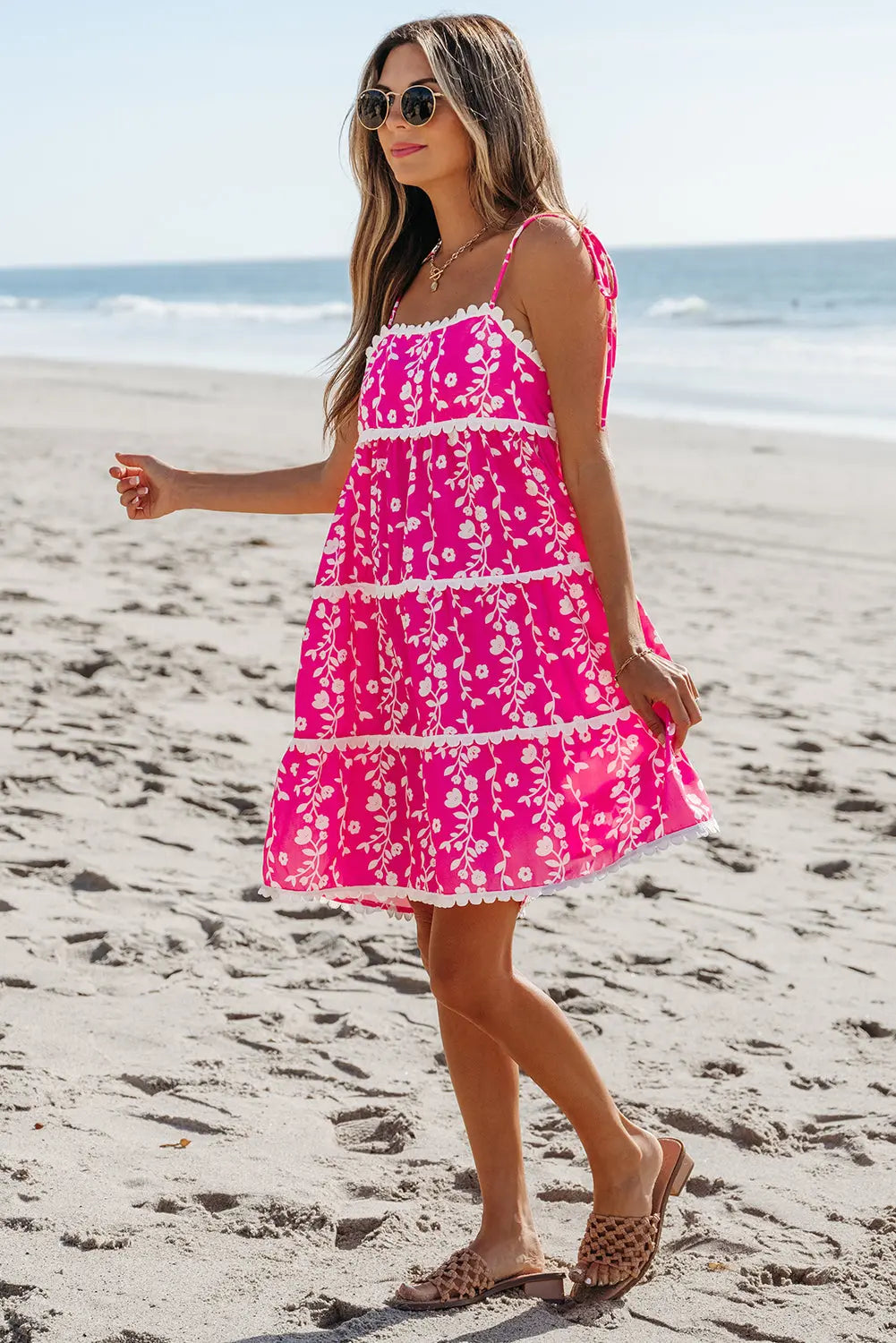 Mina Ric Rac Patched Sleeveless Mini Dress Threaded Pear