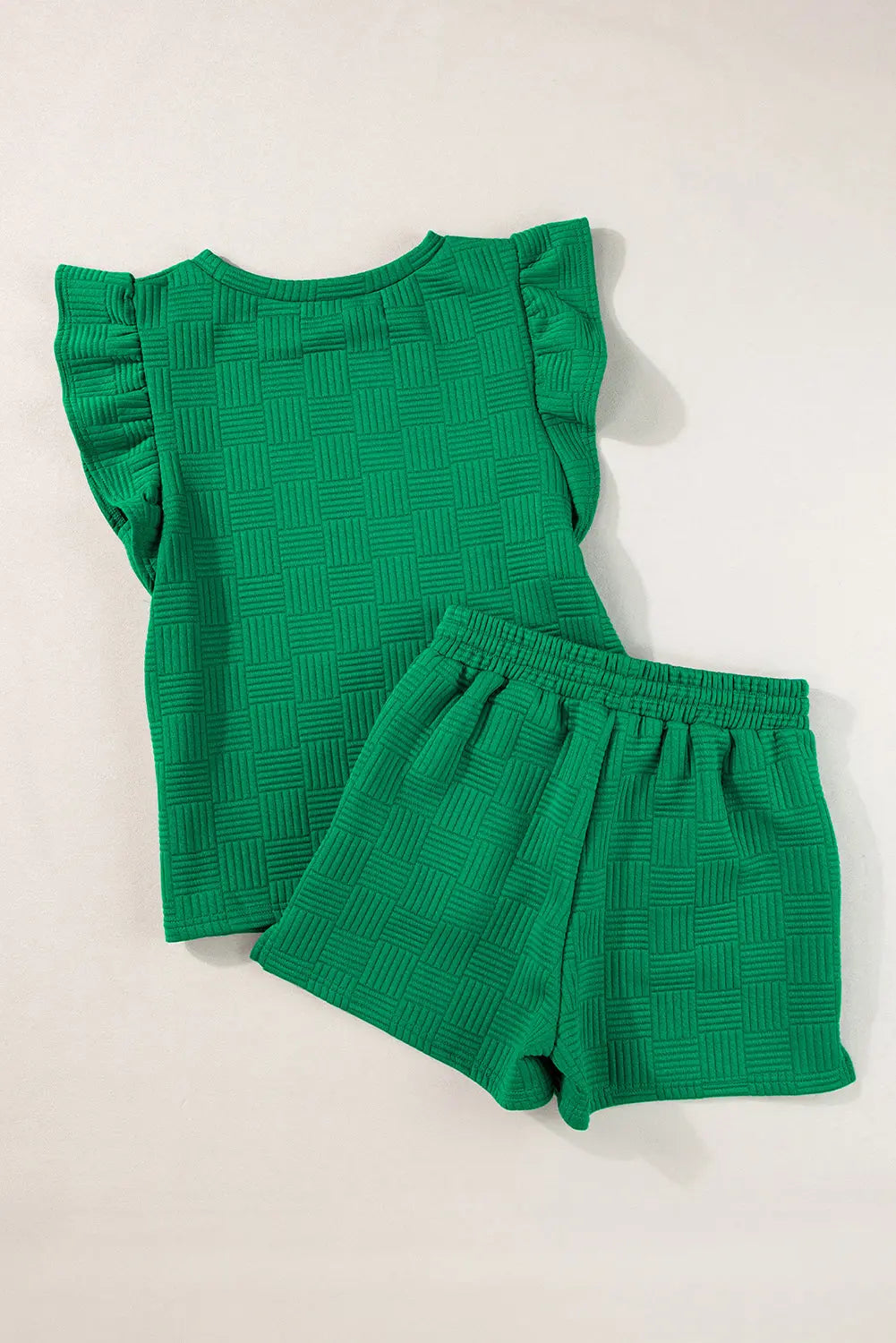 Pearl Textured Ruffled Sleeve Tee and Shorts Set Threaded Pear