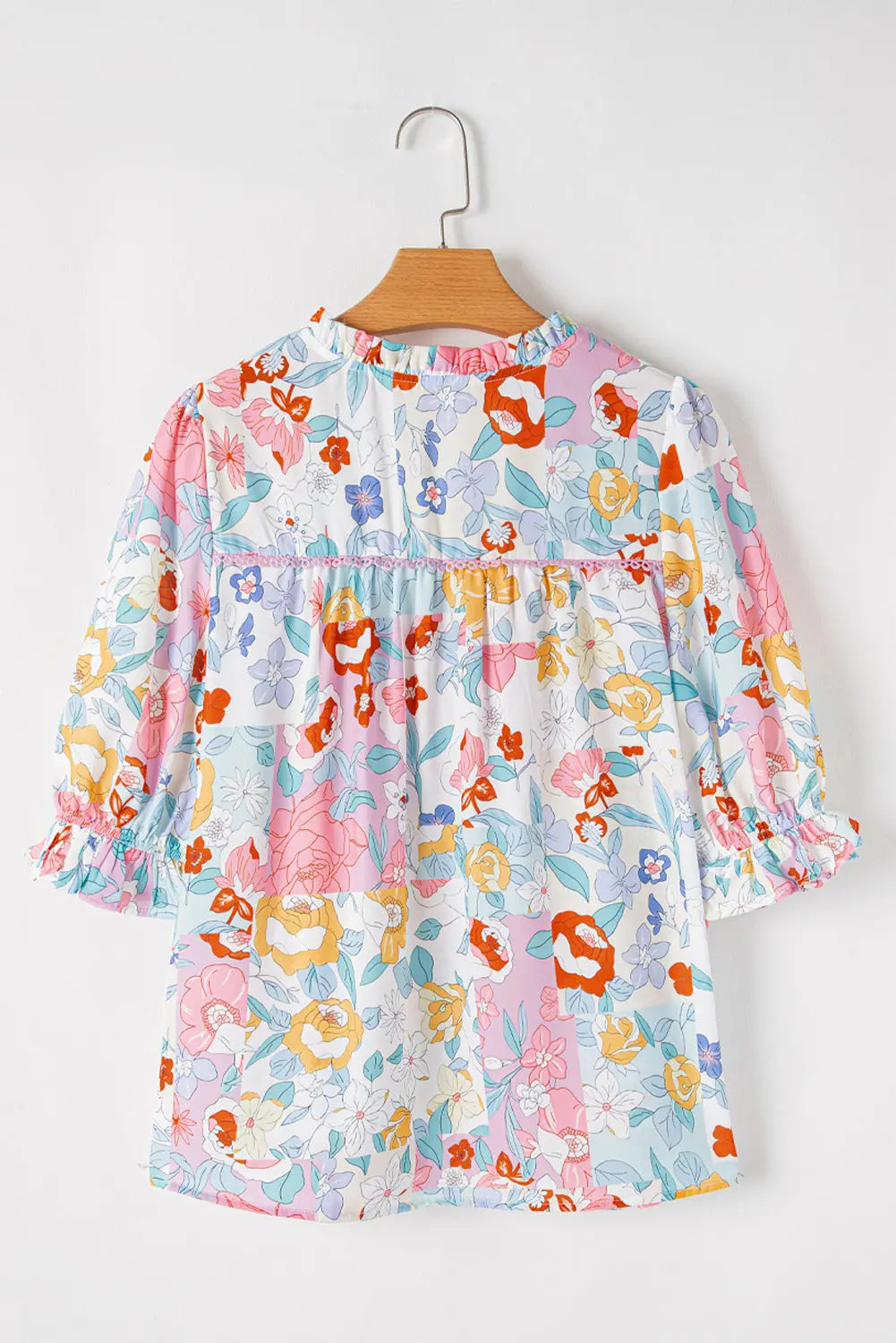 Solana Boho Flower Half Puff Sleeve Blouse Threaded Pear