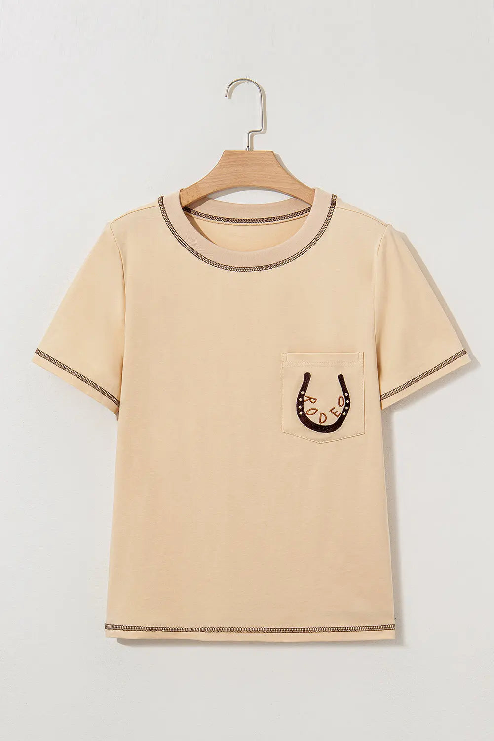 Horseshoe Embroidered Patch Pocket Tee Threaded Pear