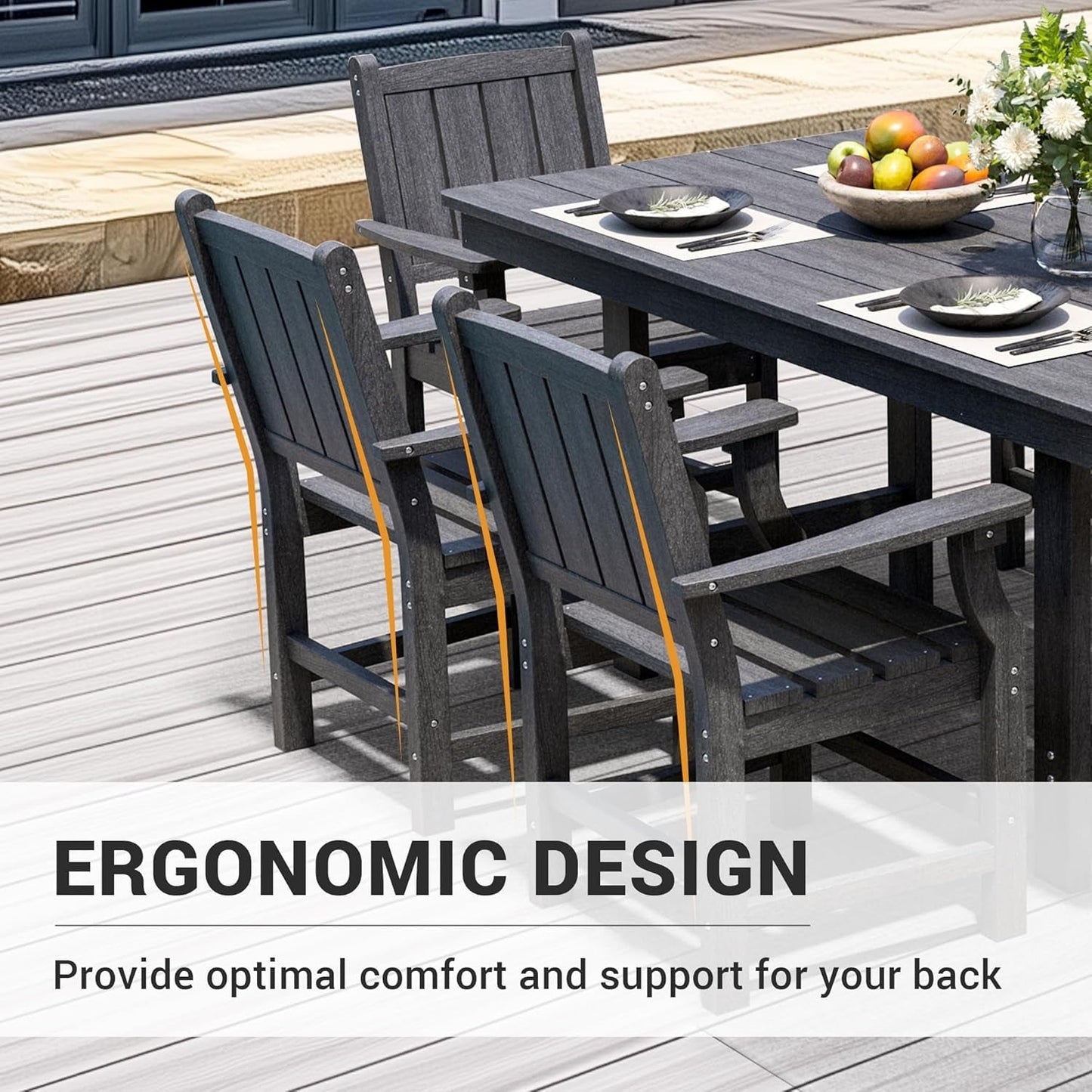 Spacious Wood Grain Outdoor Dining Set with Umbrella Hole ShipItFurniture