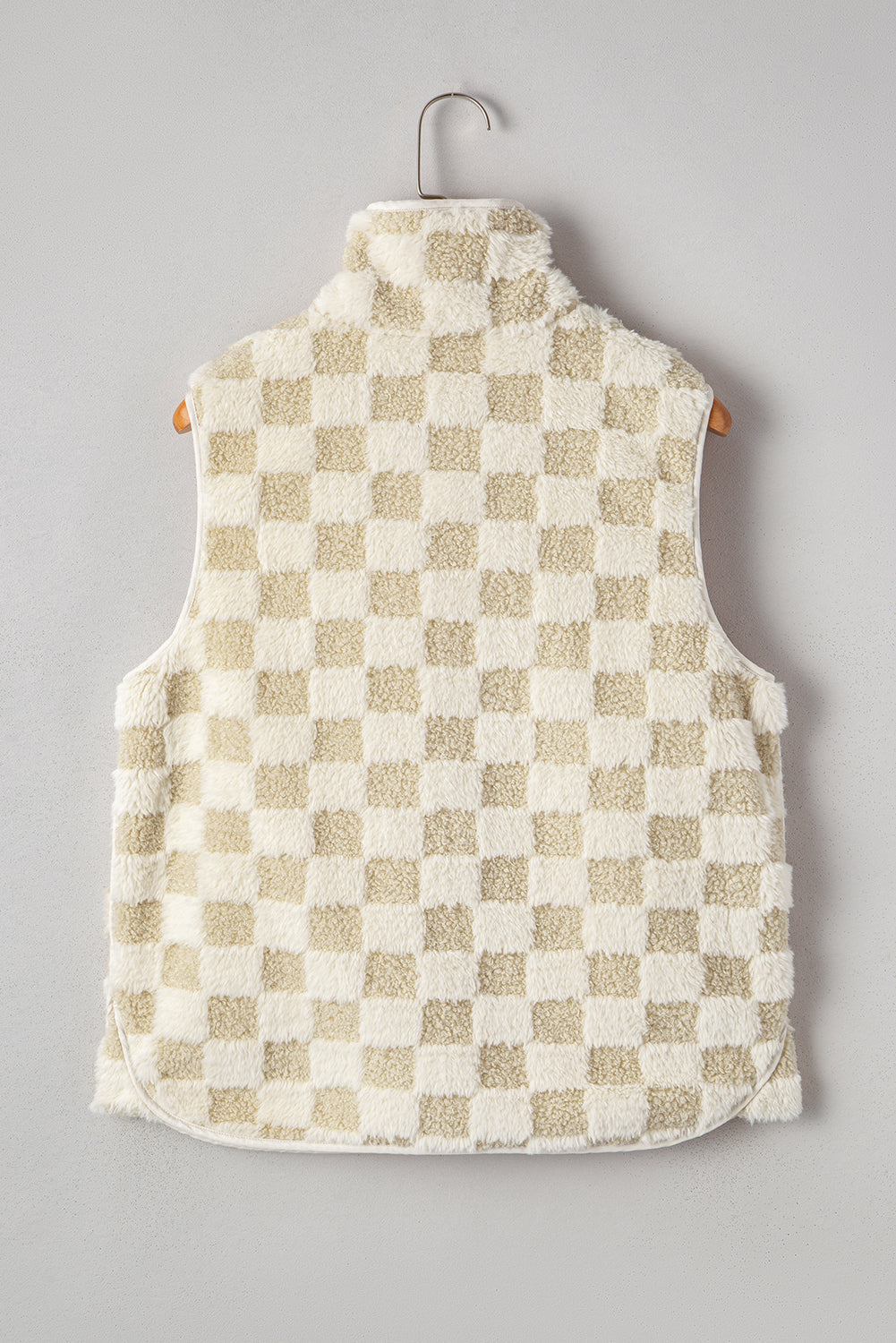 Stevie Sherpa Checkerboard Button Vest With Pocket Threaded Pear