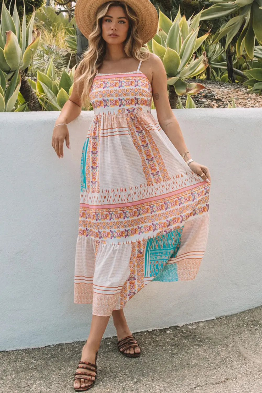 Mckinley Boho Patchwork Sundress Threaded Pear