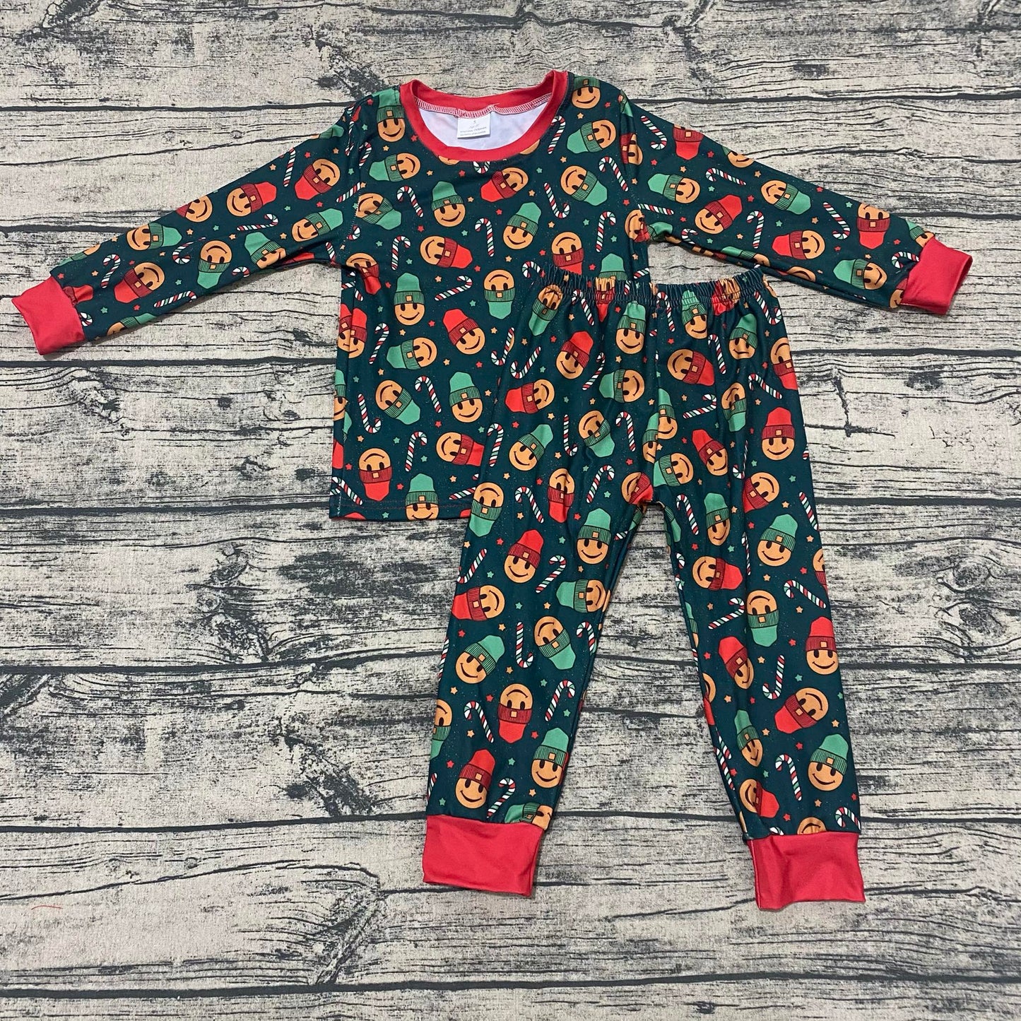 Smiley candy cane Pj set Leopardbaby Boutique