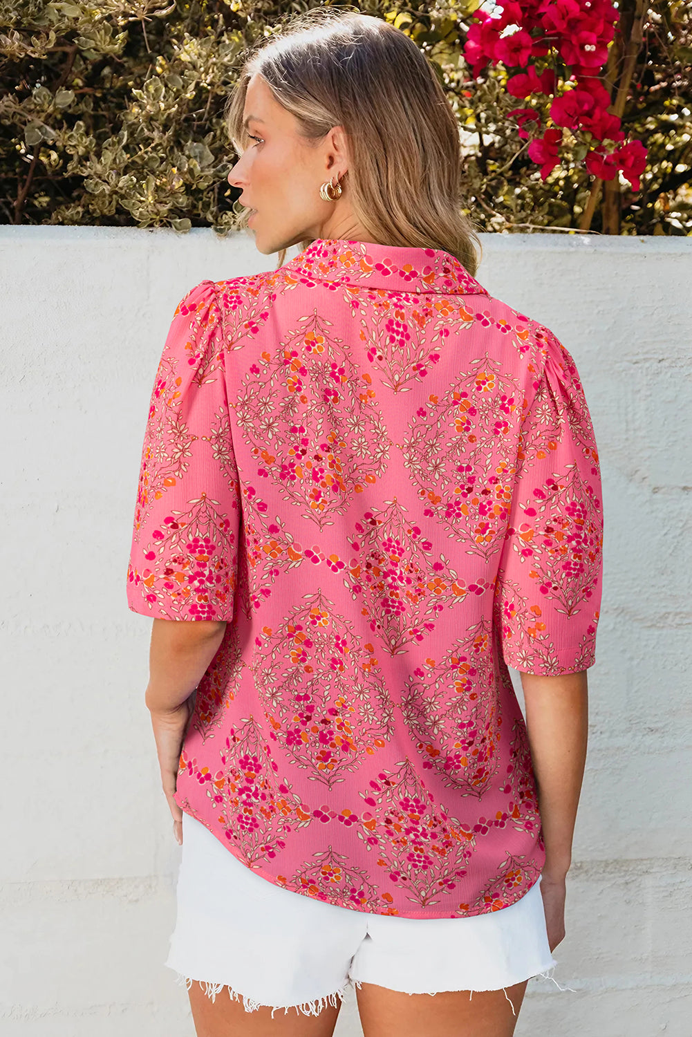 Josephine Floral Wide Short Sleeve Loose Top Threaded Pear