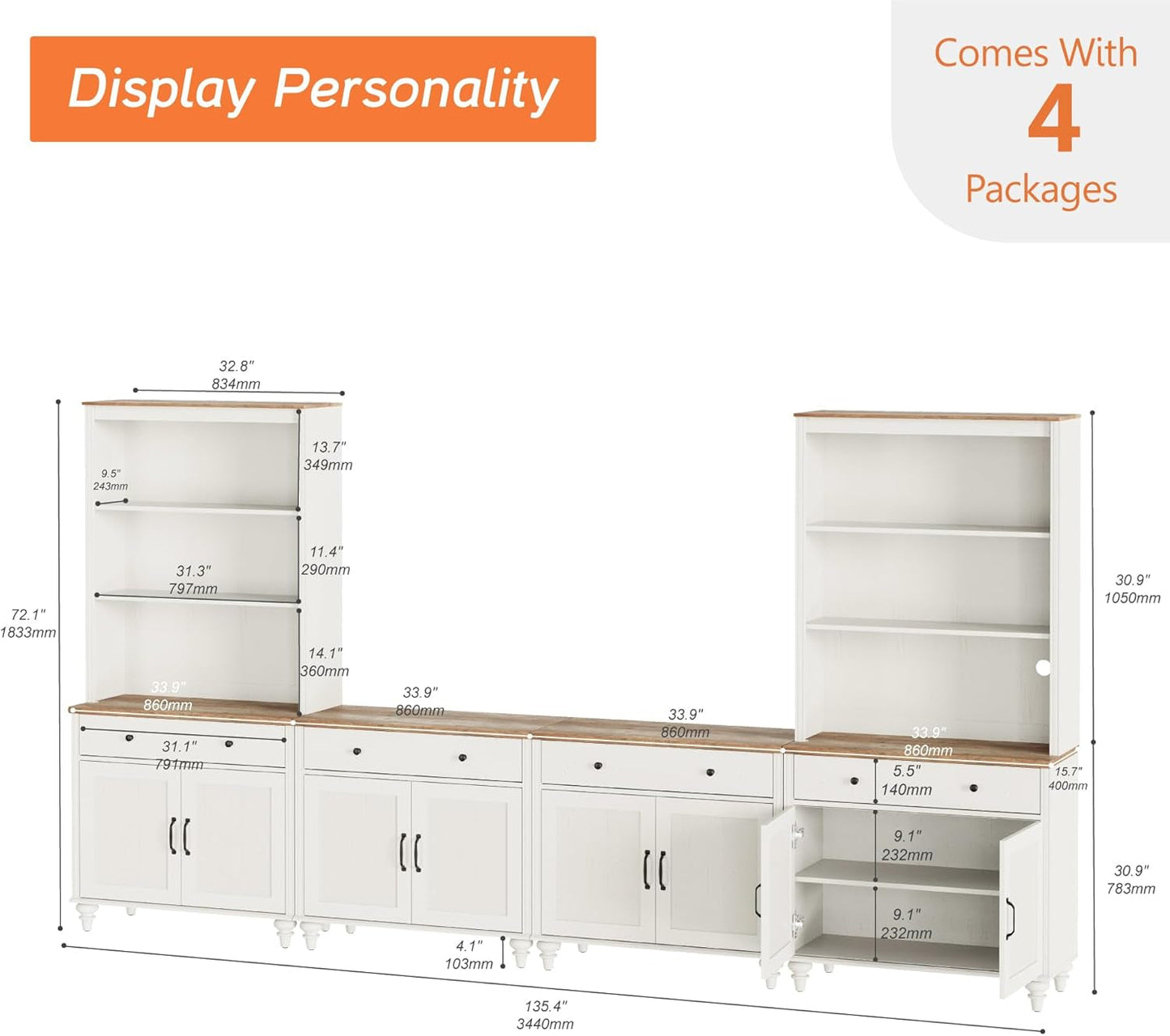 Farmhouse TV Stand For 75 Inch TV Off White 8 Doors ShipItFurniture