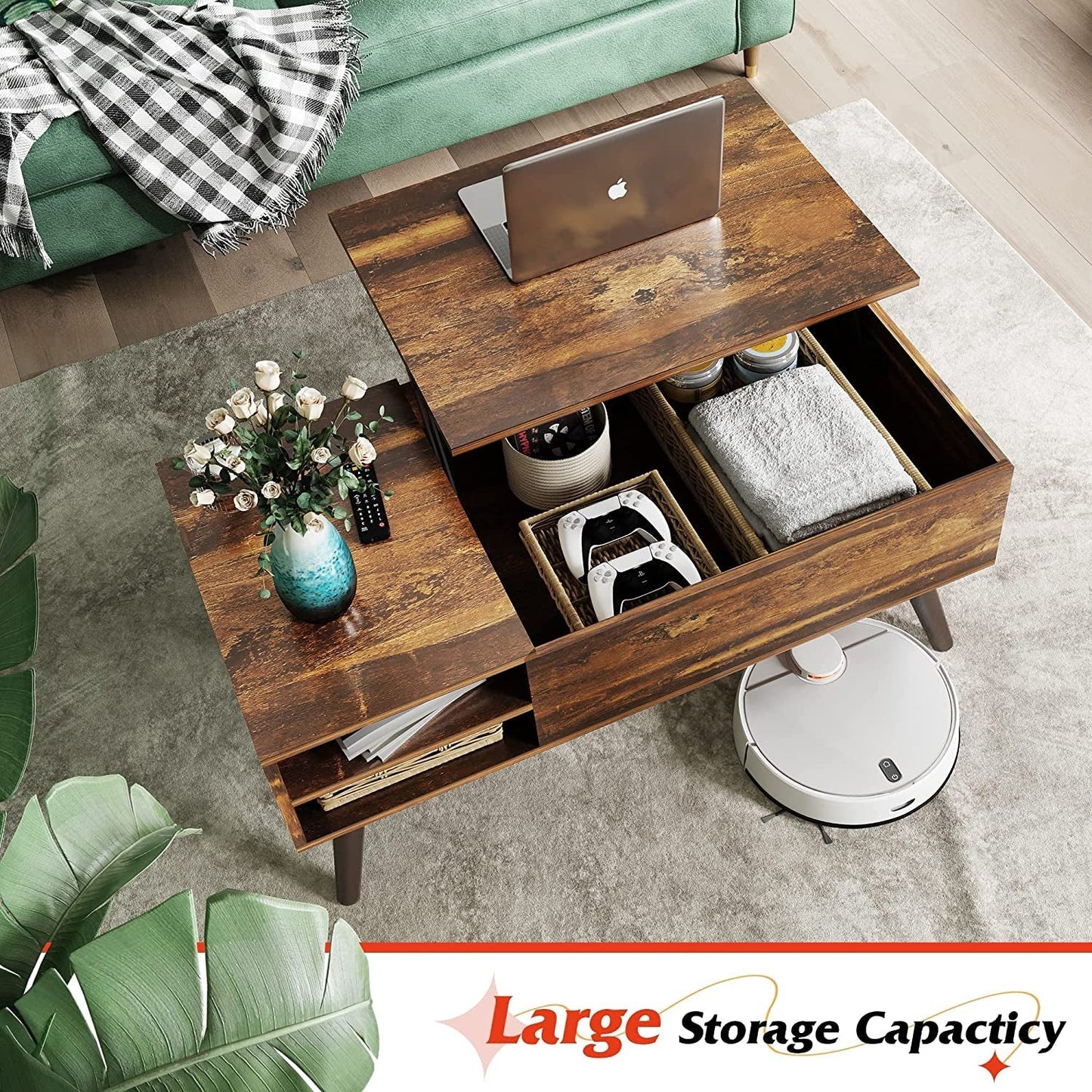 Rustic Brown Lift Top Coffee Table With Built In Storage ShipItFurniture