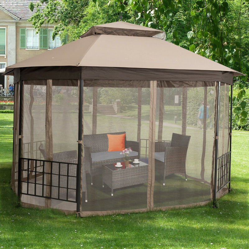 10’X 12’ Octagonal Patio Gazebo with Mosquito Net ShipItFurniture