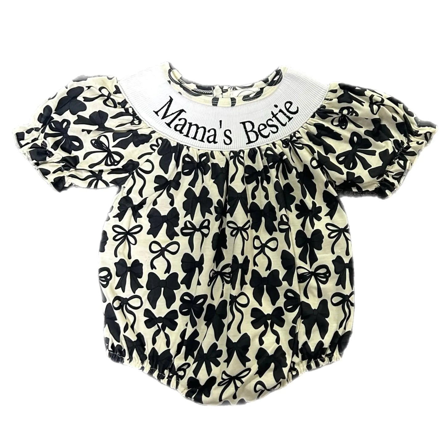 Smocked bows mamas bestie romper Leopardbaby Boutique