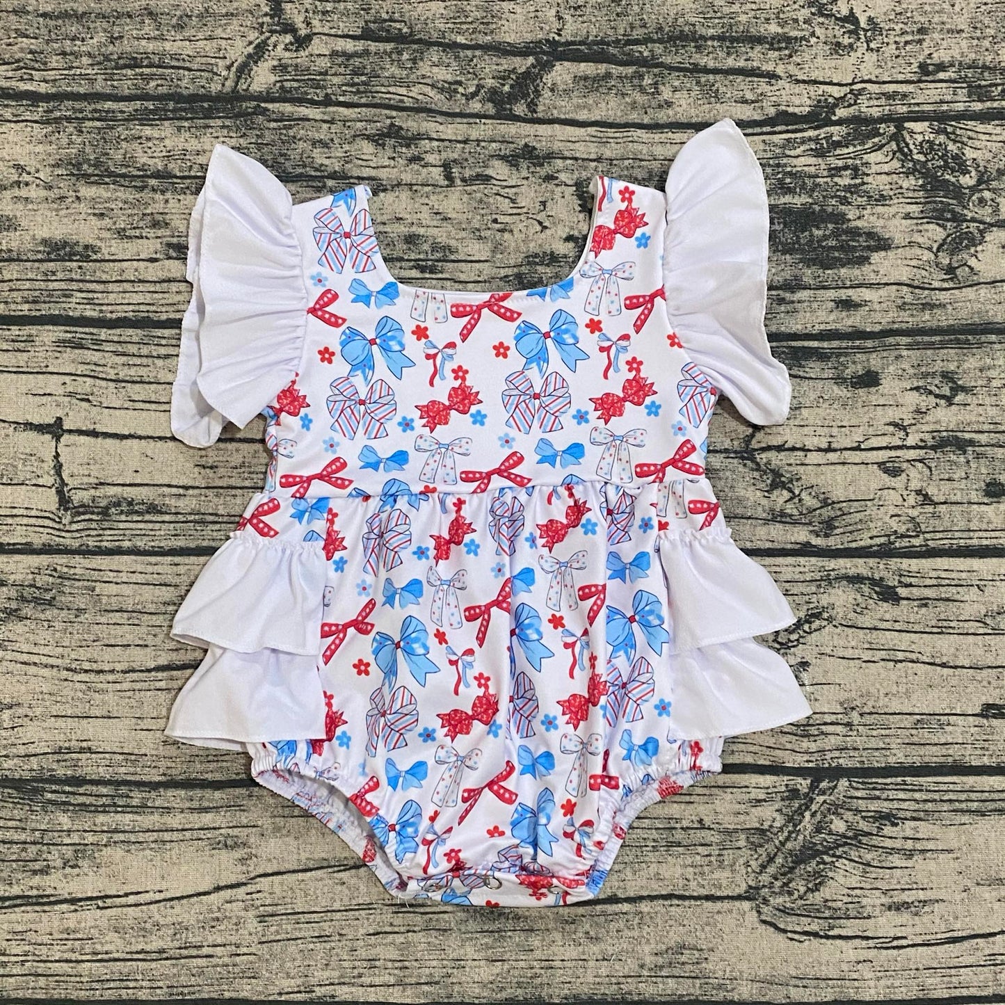 July 4th bows ruffle romper - Get it from Bo