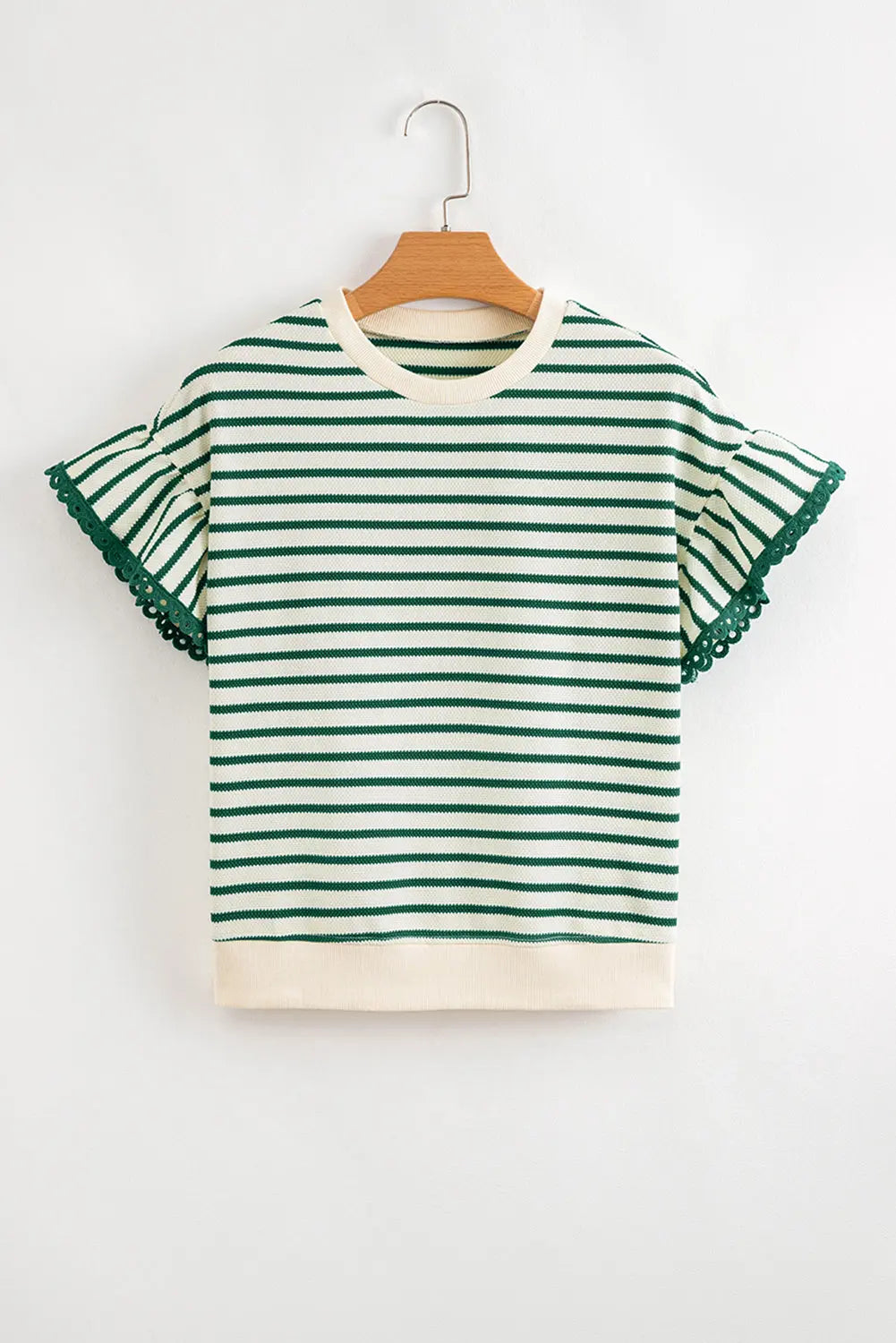 Naya Scallop Lace Trim Ruffle Short Sleeves Top Threaded Pear