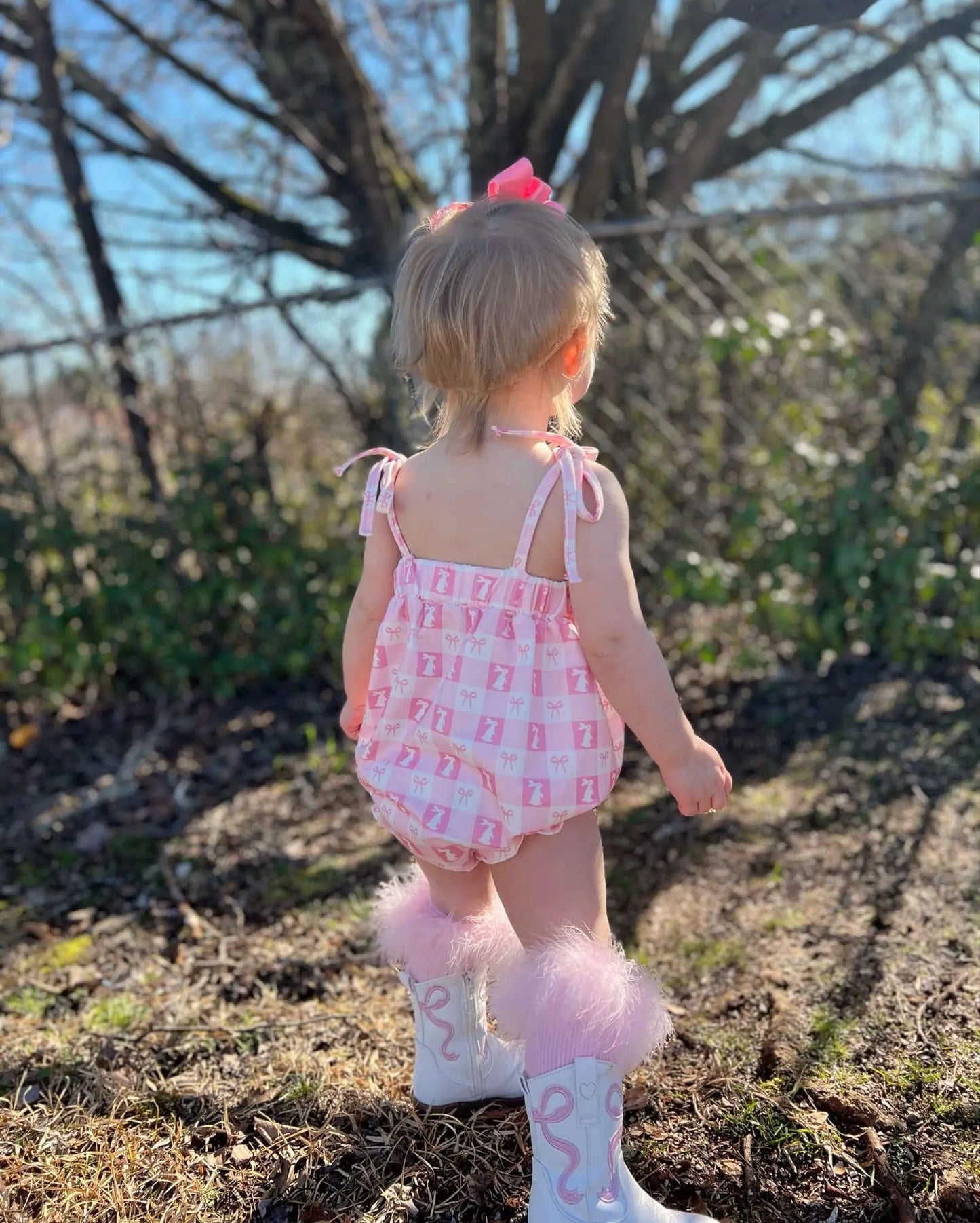 Smocked bunny bows tie romper - Get it from Bo