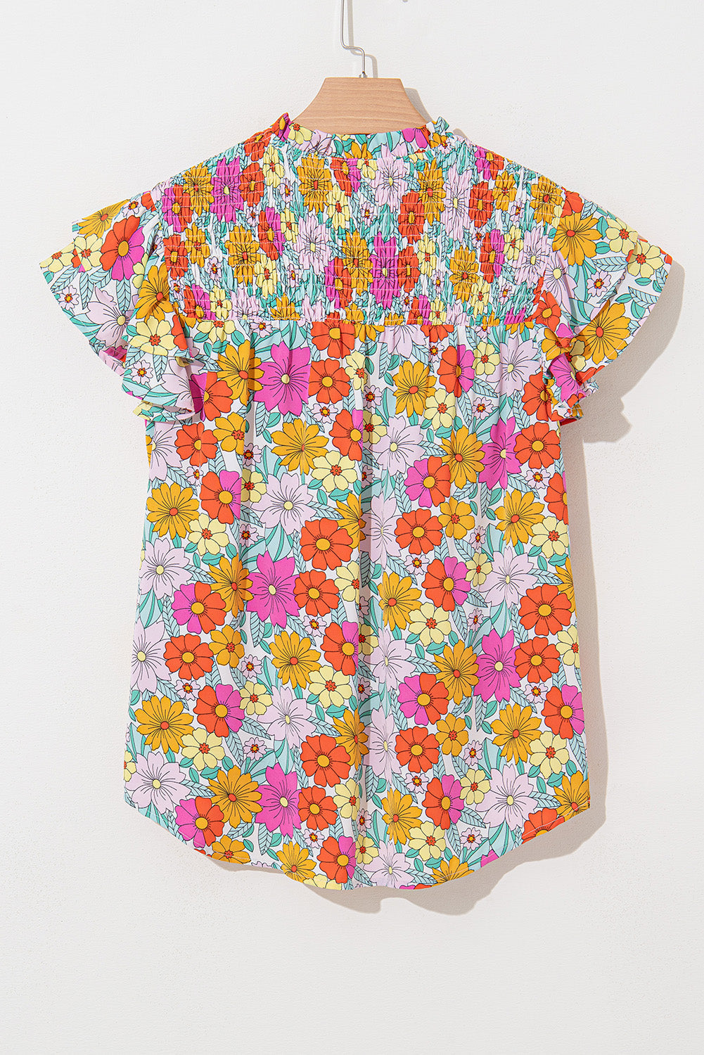 Leslie Floral Shirred Tiered Ruffled Sleeve Blouse