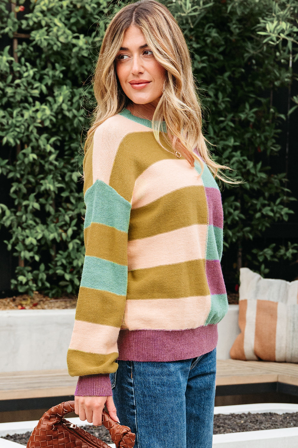 Isabelle Ribbed Edge Casual Sweater Threaded Pear