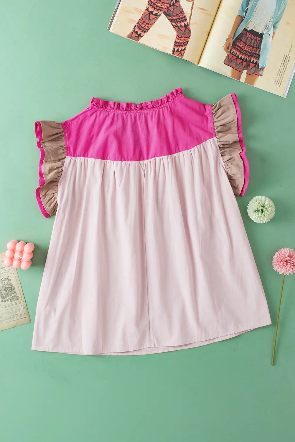 Maci Ruffled Sleeve Frill V Neck Blouse Threaded Pear
