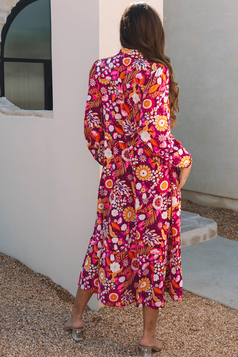 Alina Collared Tiered Long Dress Threaded Pear