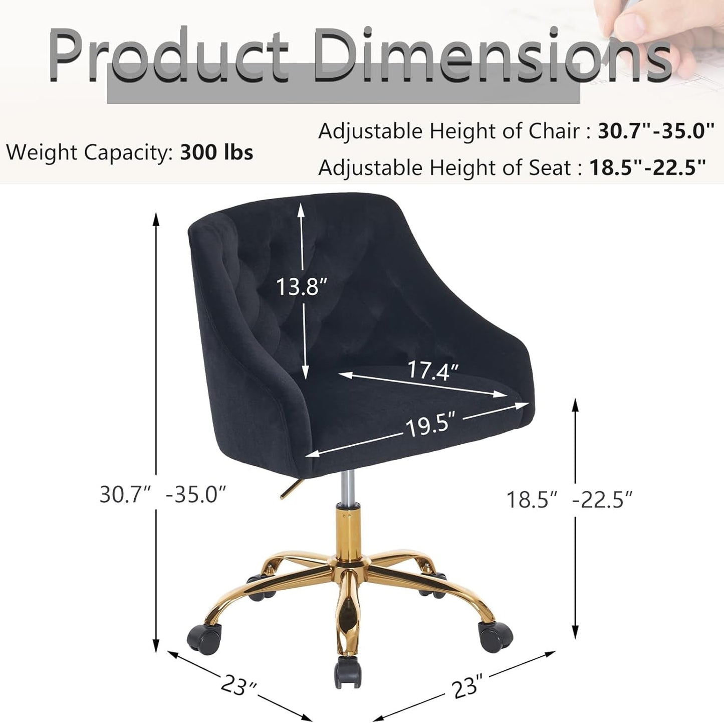 Black Velvet Office Chair 360 Swivel For Home Office