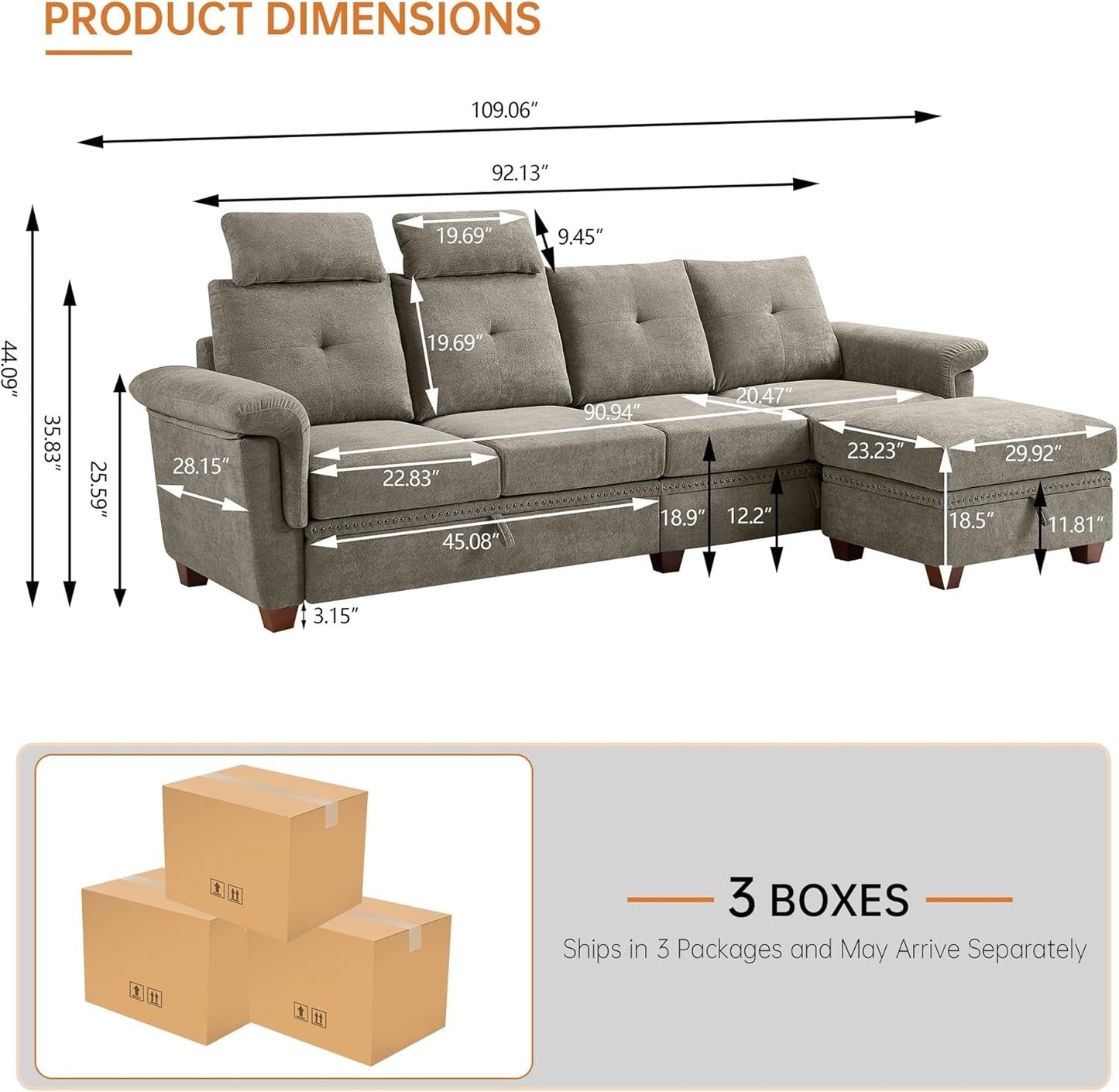 Convertible Sectional Sofa With Storage Beige Microfiber ShipItFurniture