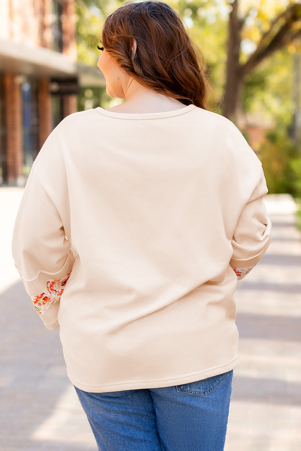 Harmony Plus Size Flower Patched Top Threaded Pear