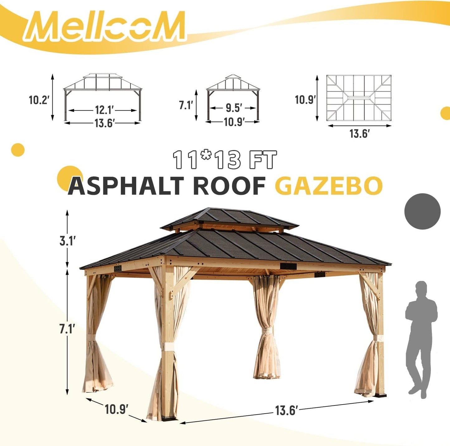 Spruce Wood Double Roof Gazebo 11x13 ShipItFurniture