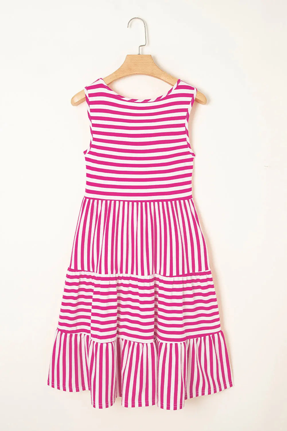 Ellie Stripe U Neck Sleeveless Loose Fit Mini Dress Threaded Pear