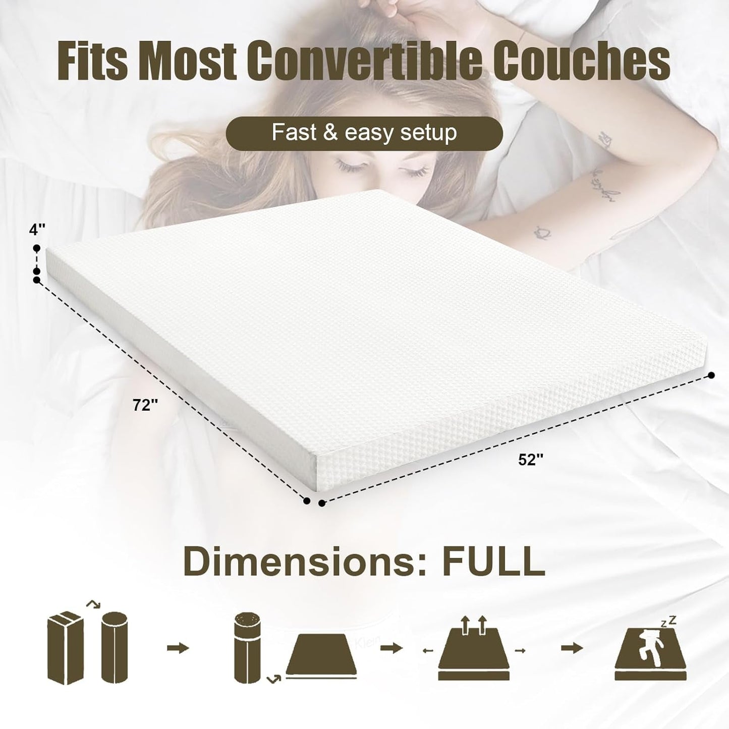 Full Size Sofa Mattress 52x72x4 Removable Washable ShipItFurniture