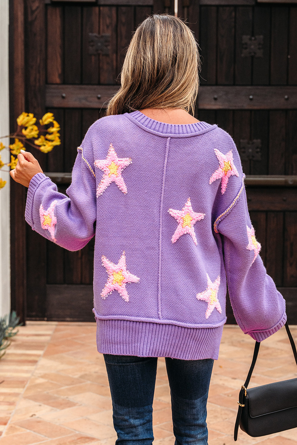 Aubrey Brushed Star Oversize Sweater Threaded Pear