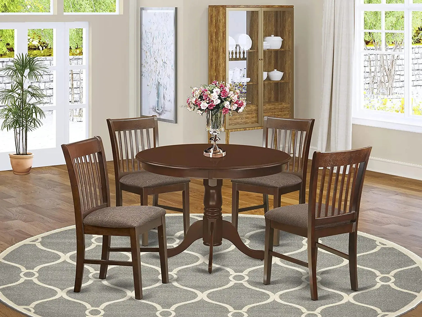 Mahogany 5-Piece Dining Table Set ShipItFurniture