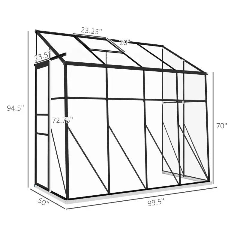 8.3 ft x 4.1 ft Outdoor Polycarbonate Lean-to Greenhouse with Black Metal Frame - Get it from Bo