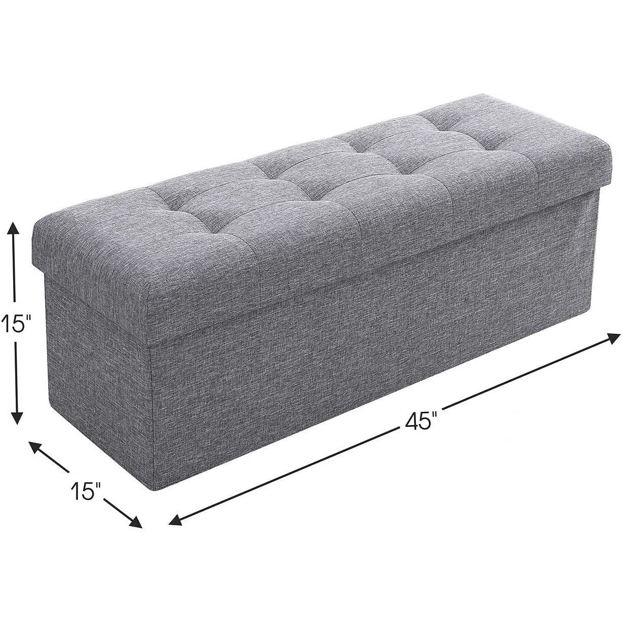 Gray 45 Inch Storage Ottoman Bench Durable Upholstery ShipItFurniture