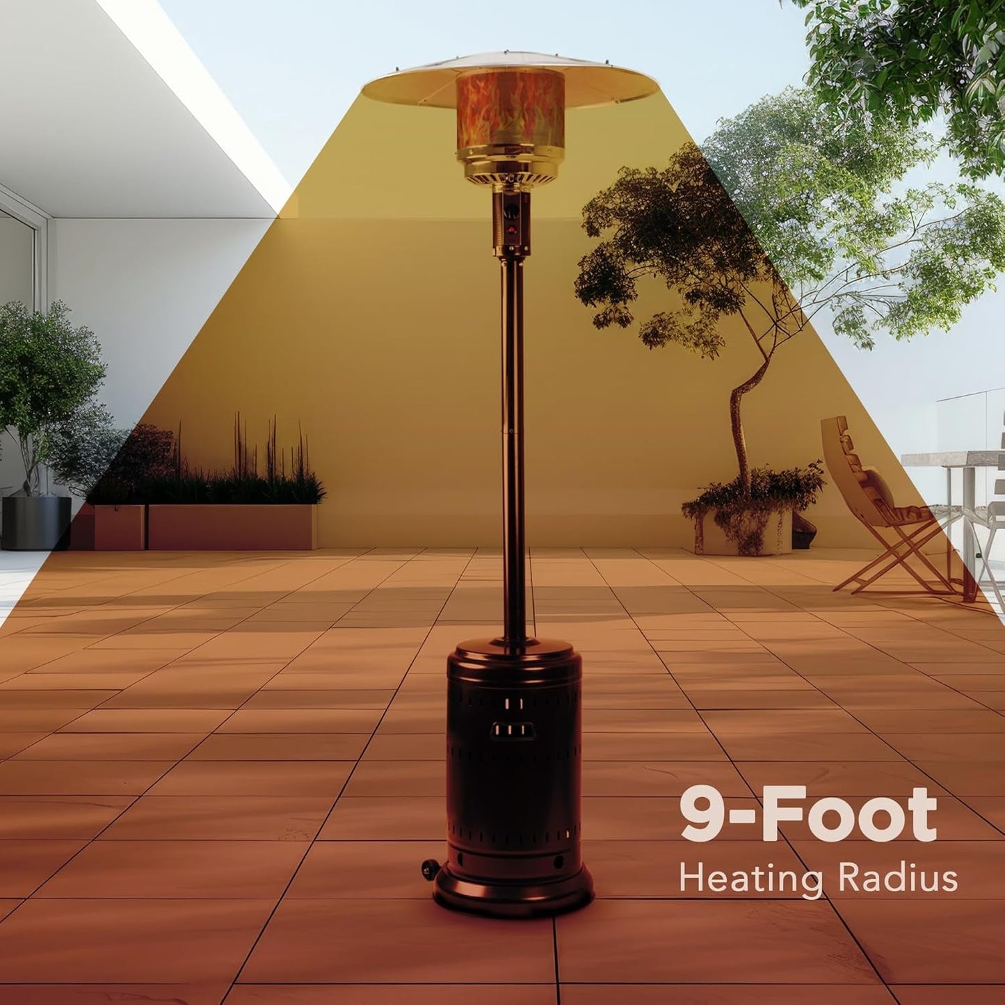 46,000 BTU Outdoor Propane Patio Heater with Wheels, Commercial & Residential, Havana Bronze, 32.1 X 32.1 X 91.3 Inches (Lxwxh) ShipItFurniture