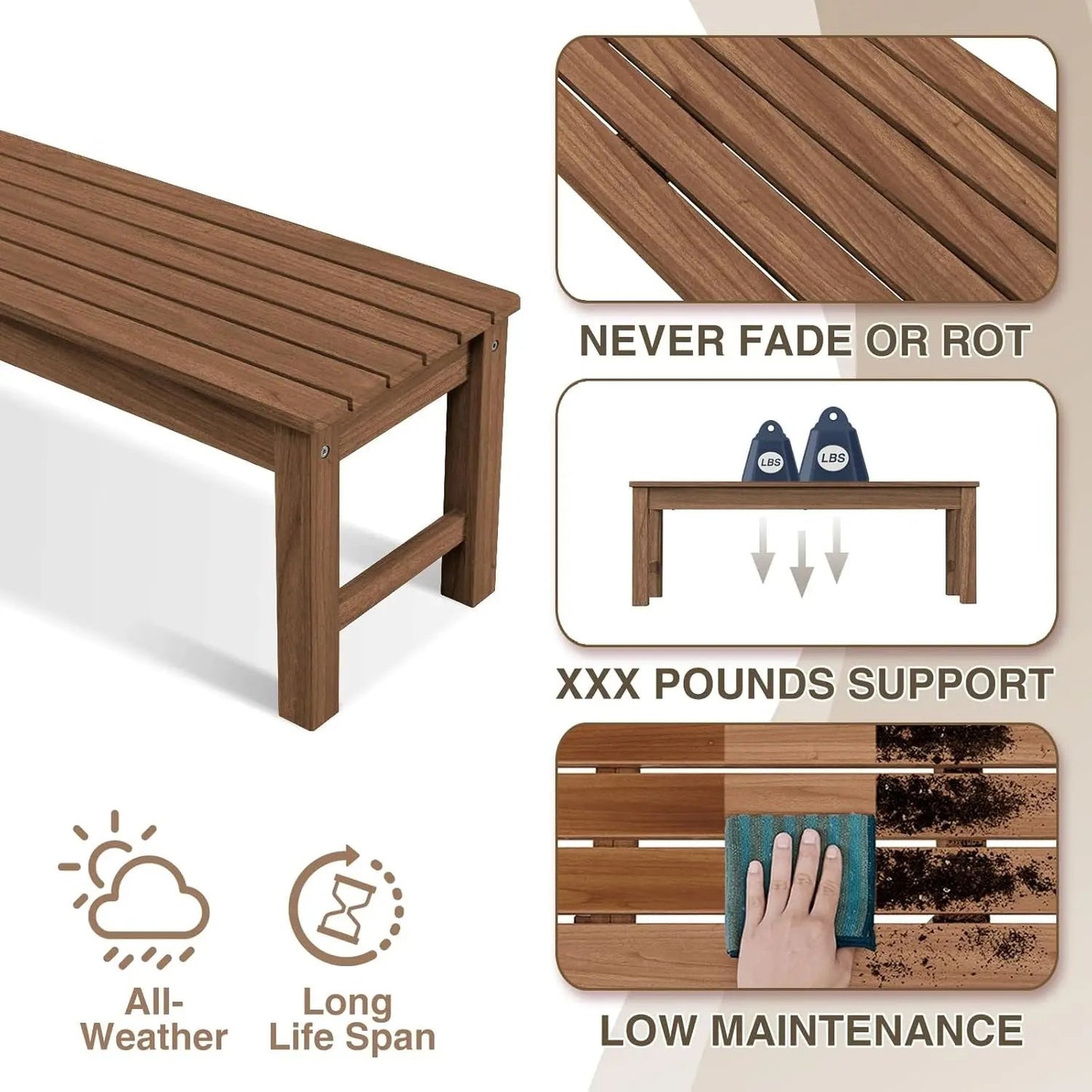 Outdoor Backless Patio Bench for Garden and Porch-2