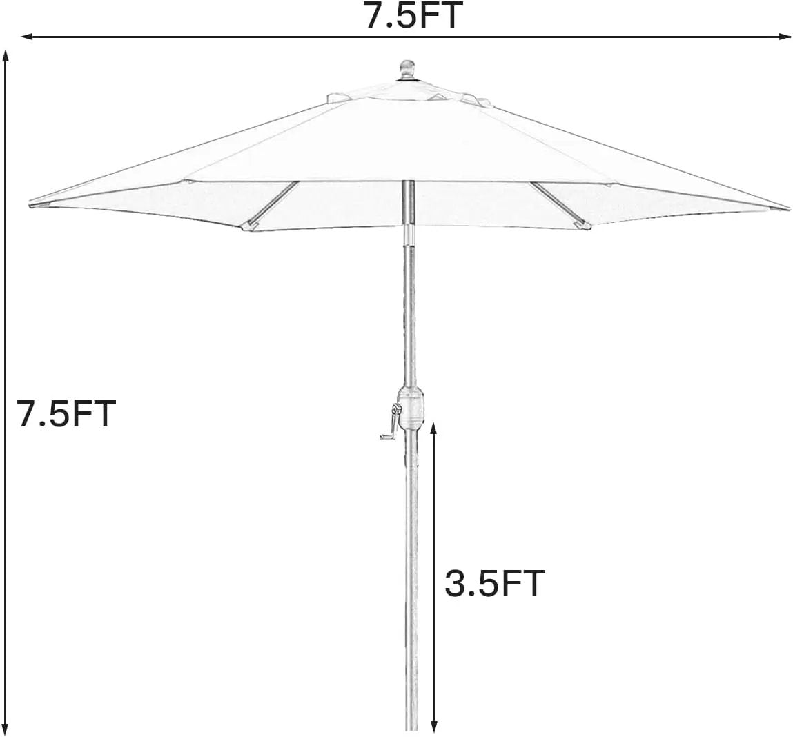 7.5' Patio Umbrella Outdoor Table Market Umbrella with Push Button Tilt/Crank, 6 Ribs (Tan)-1