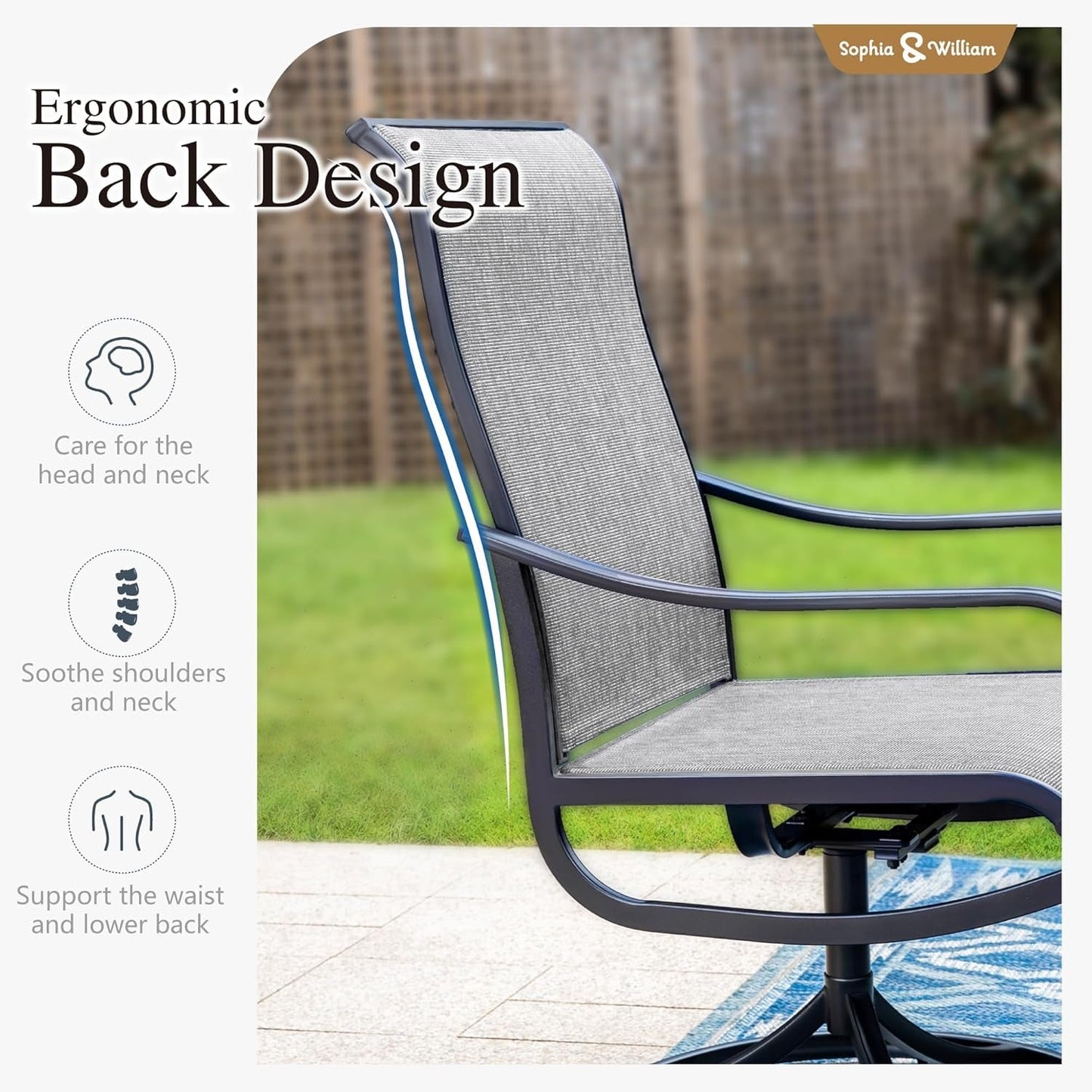 Outdoor Dining Set Patio Dining Set for 6 Outdoor Table and Chairs 7 Pieces Outdoor Patio Set with Swivel Patio Chairs 60"X 38" Metal Table for Garden Pool All Weather Grey ShipItFurniture