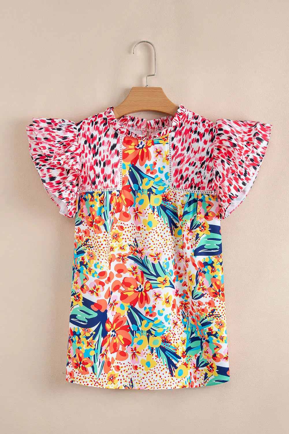 Keyla Floral Mixed Ruffle Cap Sleeve Blouse Threaded Pear
