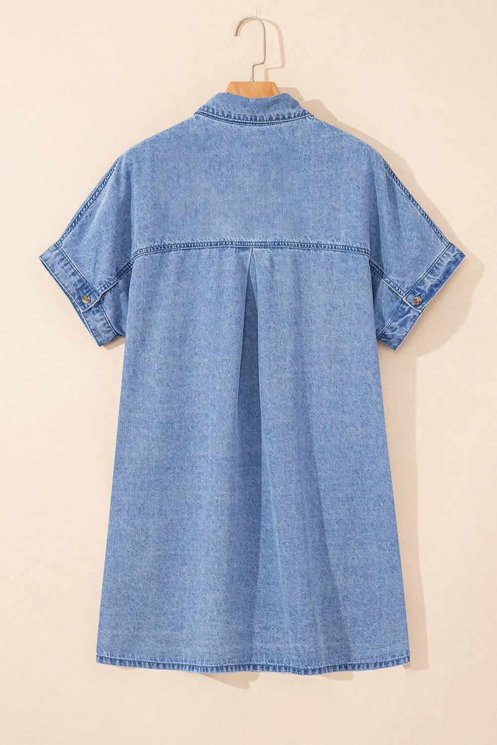 Rivka Pocketed Button up Denim Tunic Dress Threaded Pear