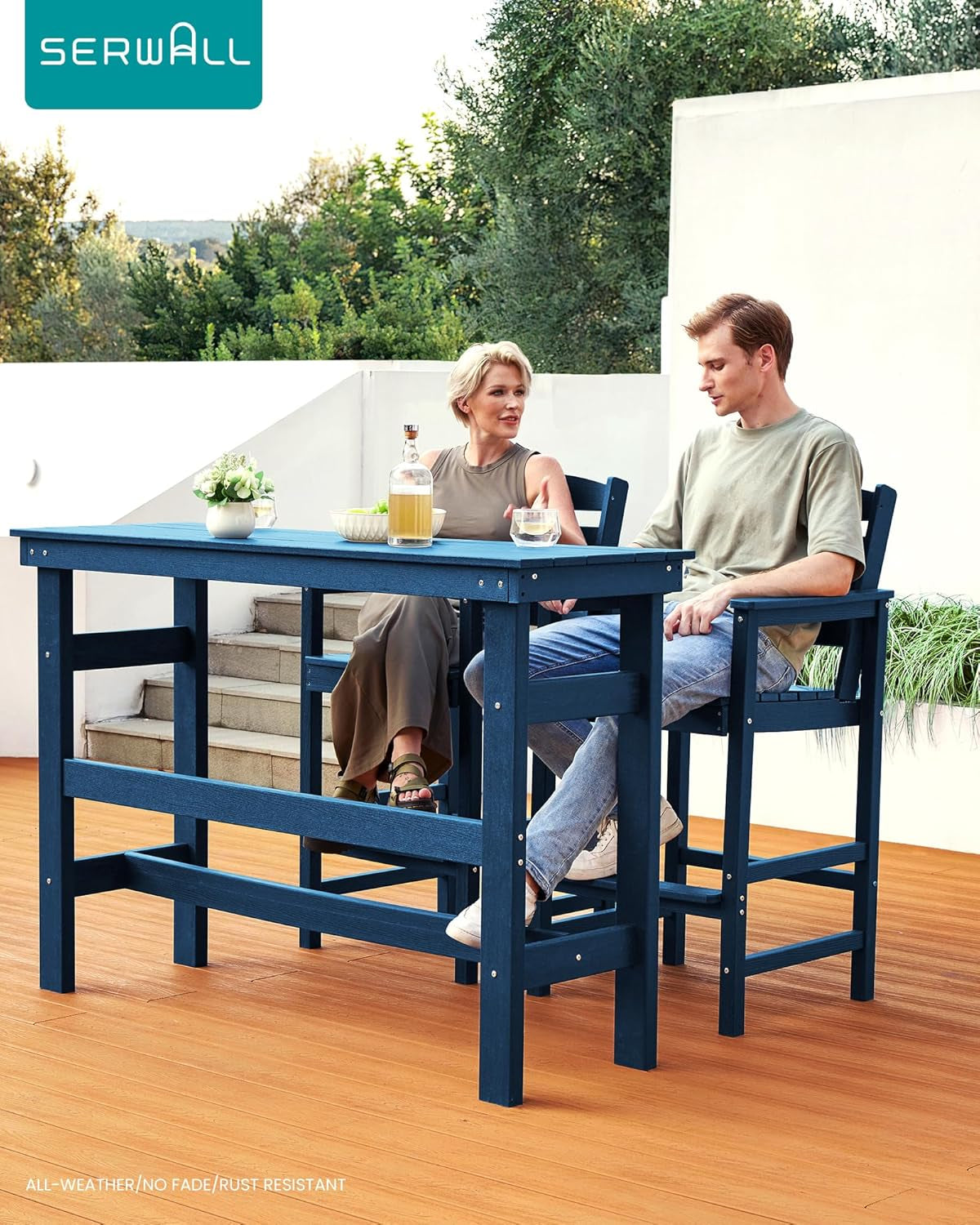 Adirondack Outdoor Bar Table And Chairs Set Blue ShipItFurniture