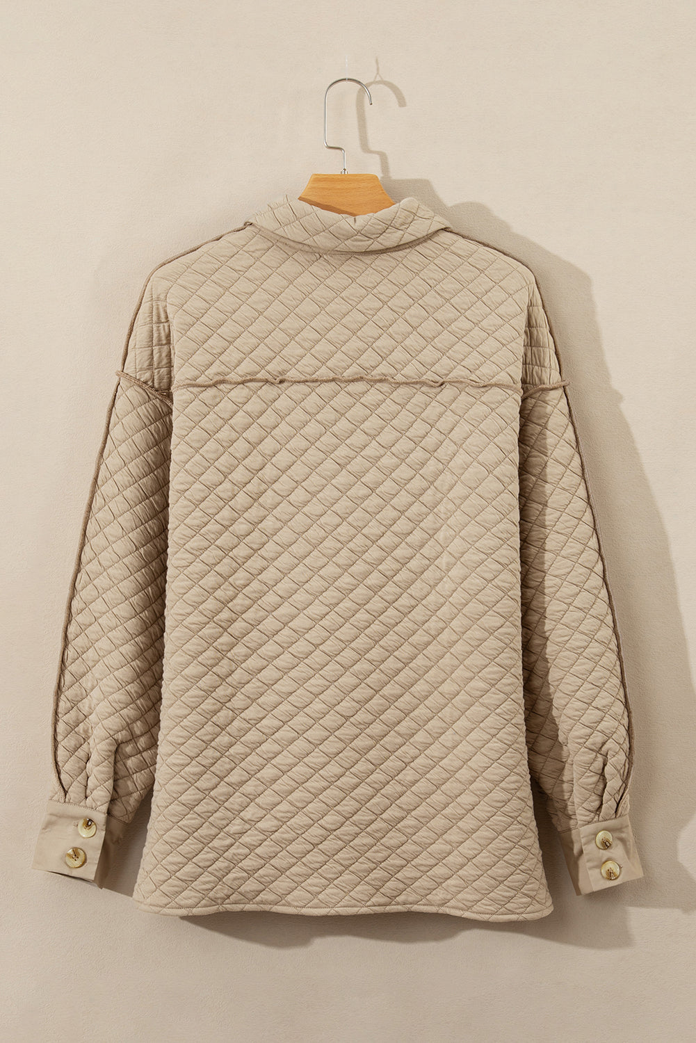Celeste Quilted Puffer Buttoned Shacket Threaded Pear