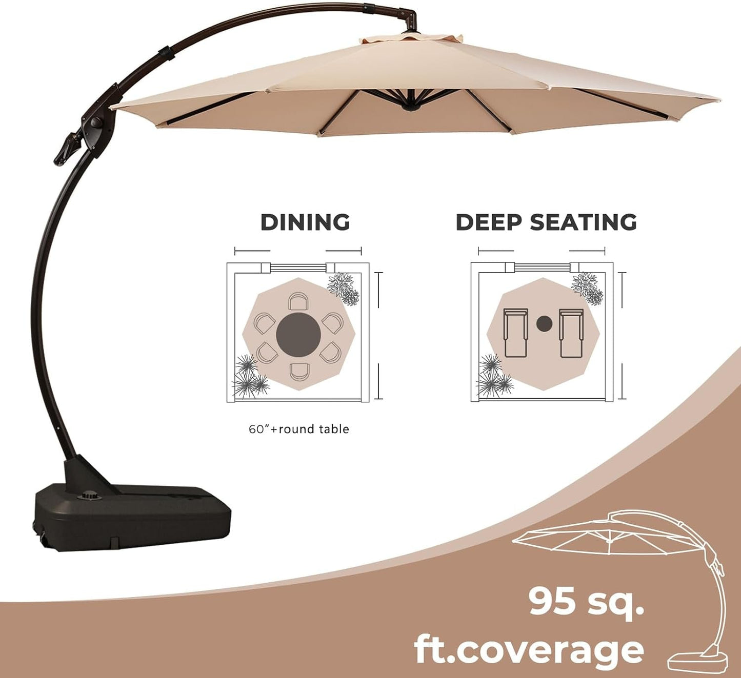 11FT Cantilever Umbrella with Base Outdoor Large round Aluminum Offset Umbrella for Patio Garden Backyard (Champagne, 11 FT) ShipItFurniture