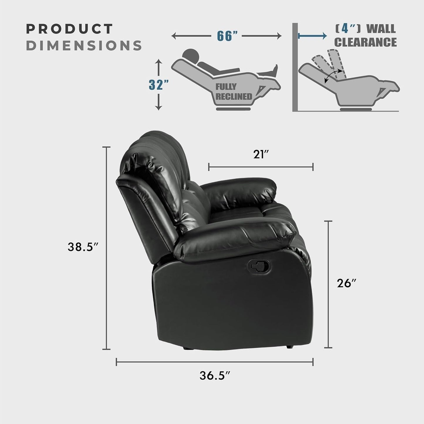 Humphreys Double Reclining Loveseat Black Faux Leather ShipItFurniture