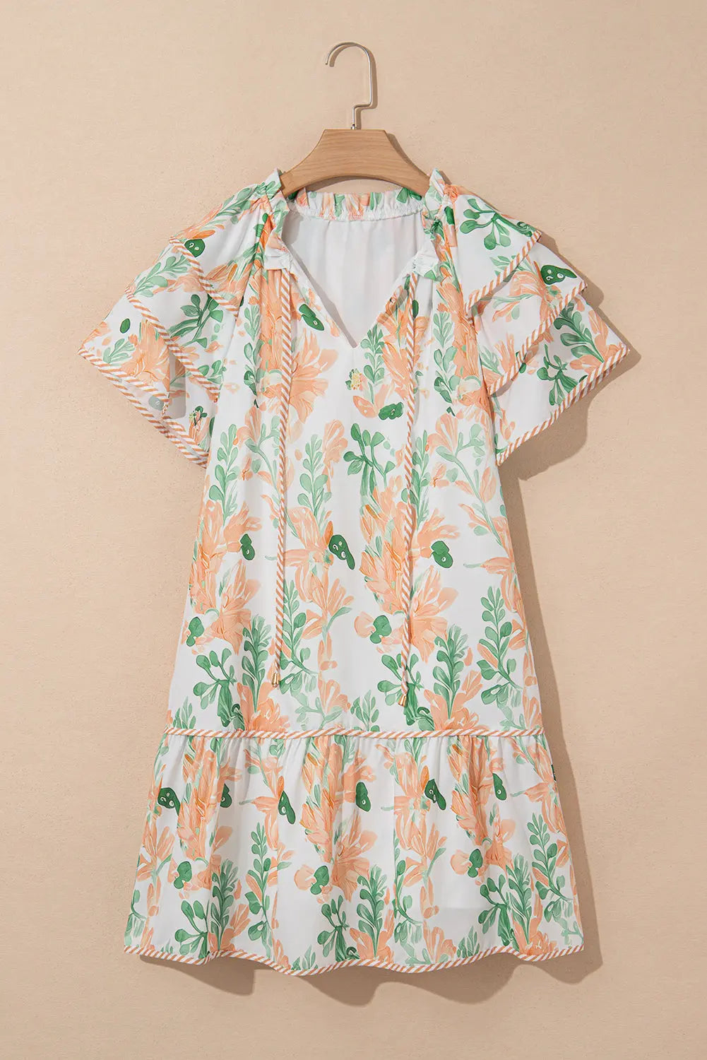 Madalyn Floral Contrast Edge Layered Short Sleeve Mini Dress Threaded Pear