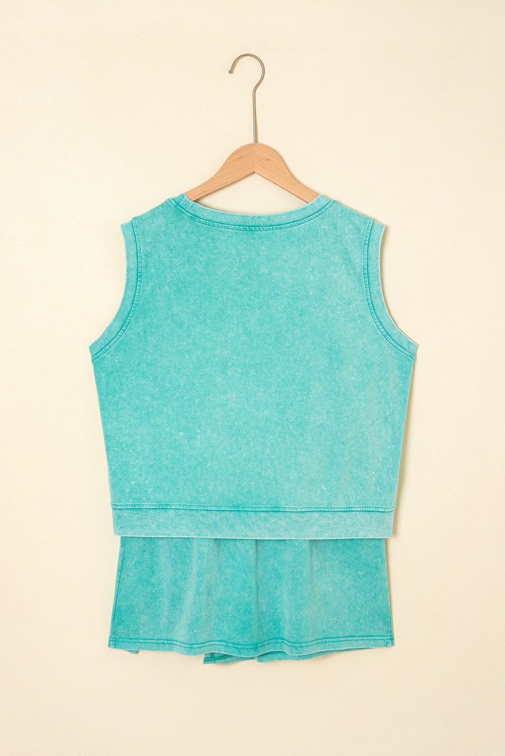 Aria 2 Pieces Mineral Wash Cotton Tank Top Lined Split Skirt Set Threaded Pear
