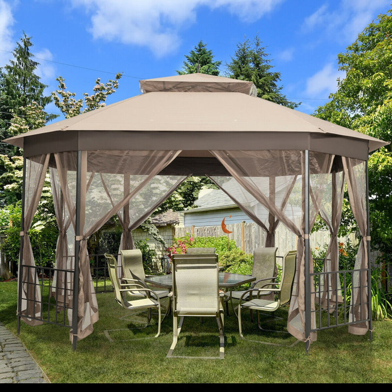10’X 12’ Octagonal Patio Gazebo with Mosquito Net ShipItFurniture